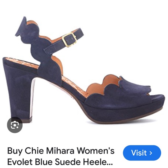 Chie Mihara Shoes - Chie Mihara Women's Evolet Blue Suede Heeled Sandal with Scallop